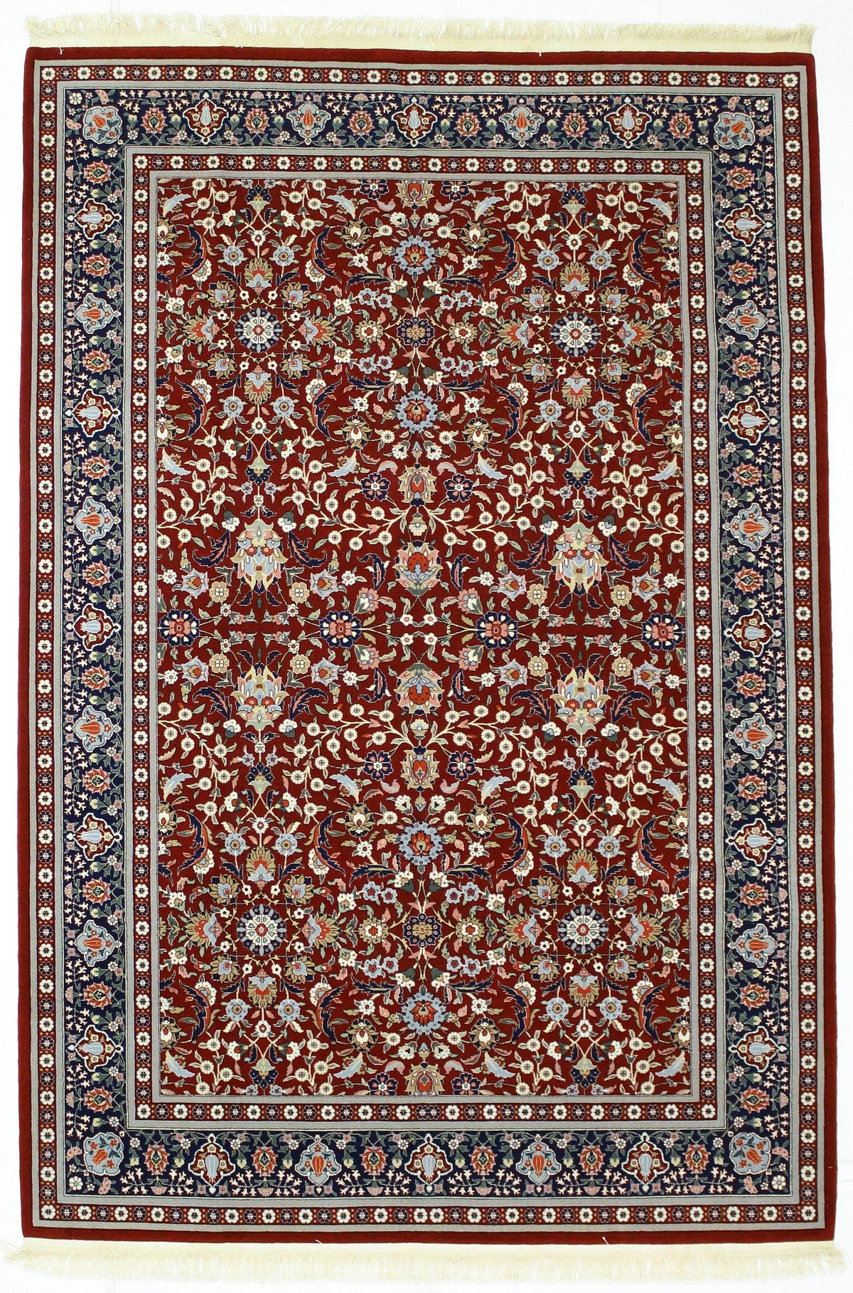 7x10 Red and Navy Turkish Silk Rug