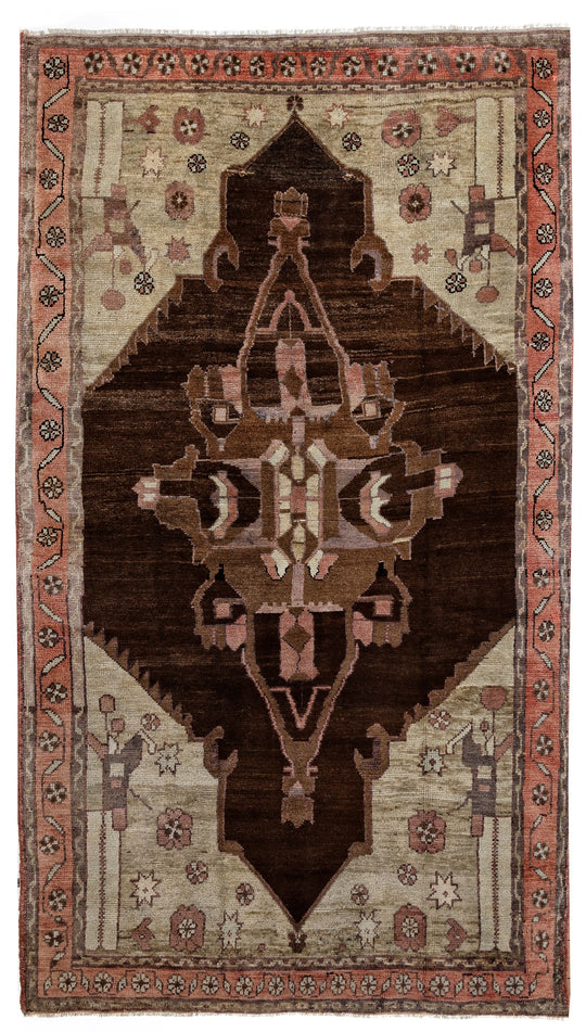 5x8 Brown and Pink Turkish Tribal Rug