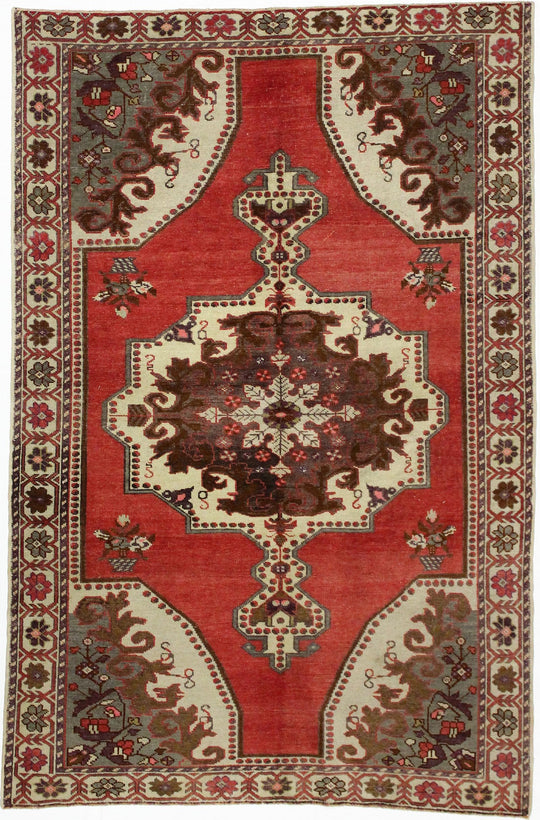 5x7 Red and Ivory Turkish Tribal Rug