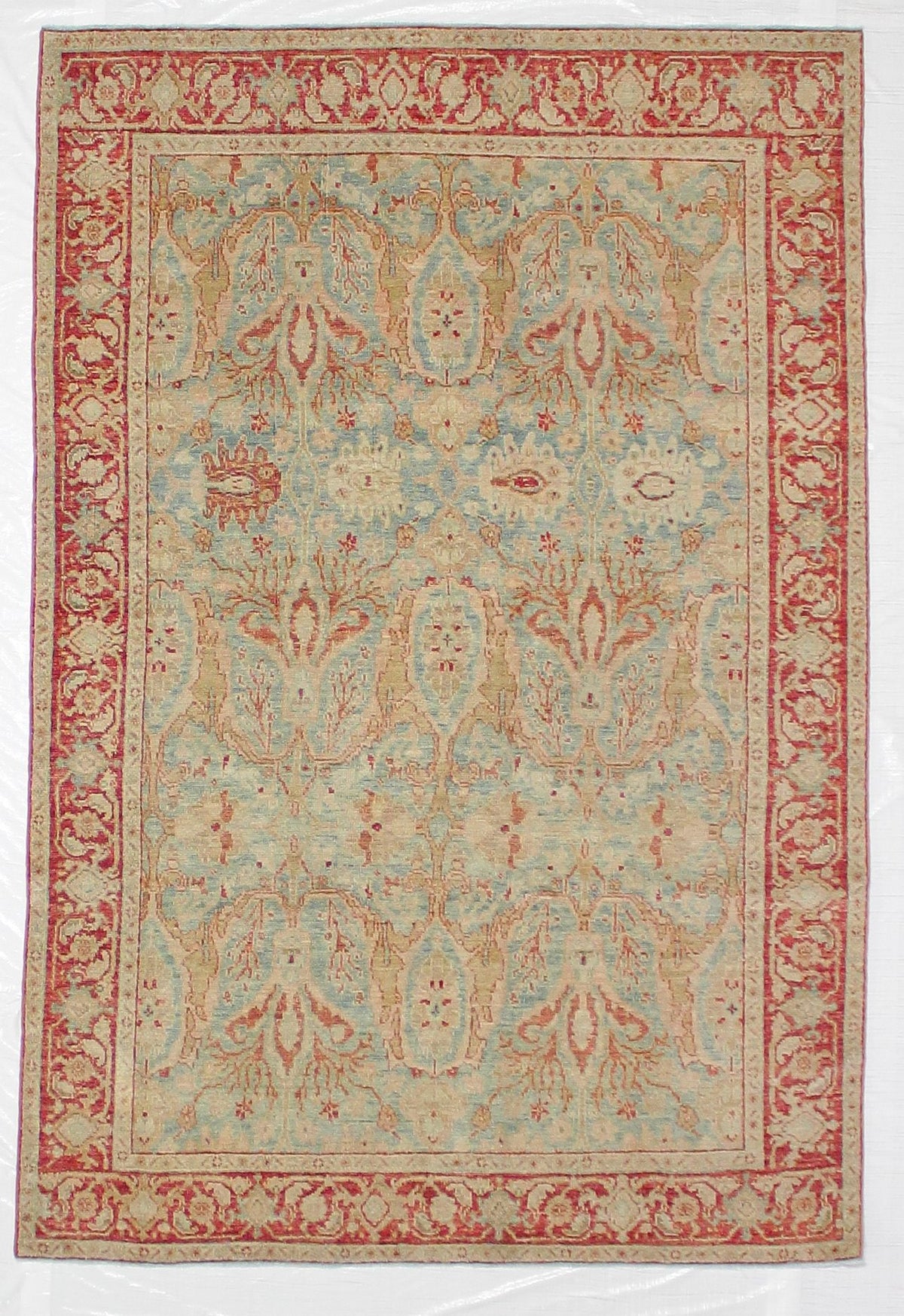 5x7 Blue and Red Turkish Oushak Rug