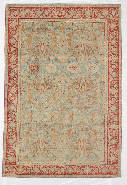 5x7 Blue and Red Turkish Oushak Rug
