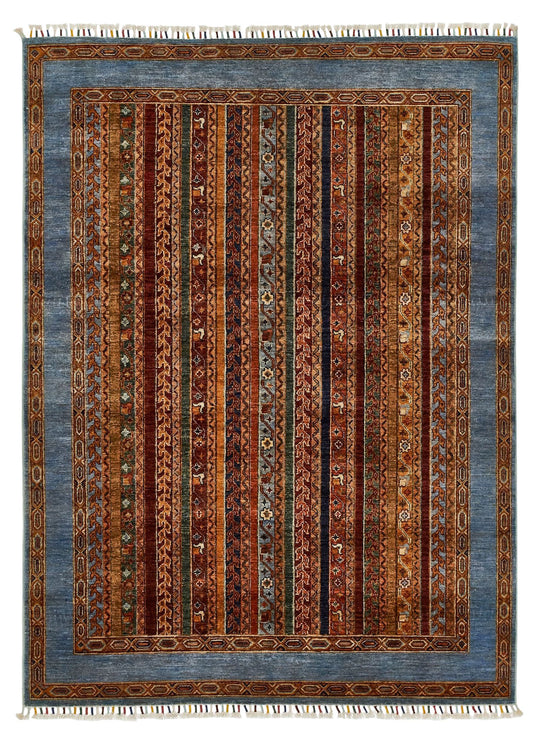 5x7 Multicolor and Blue Turkish Tribal Rug