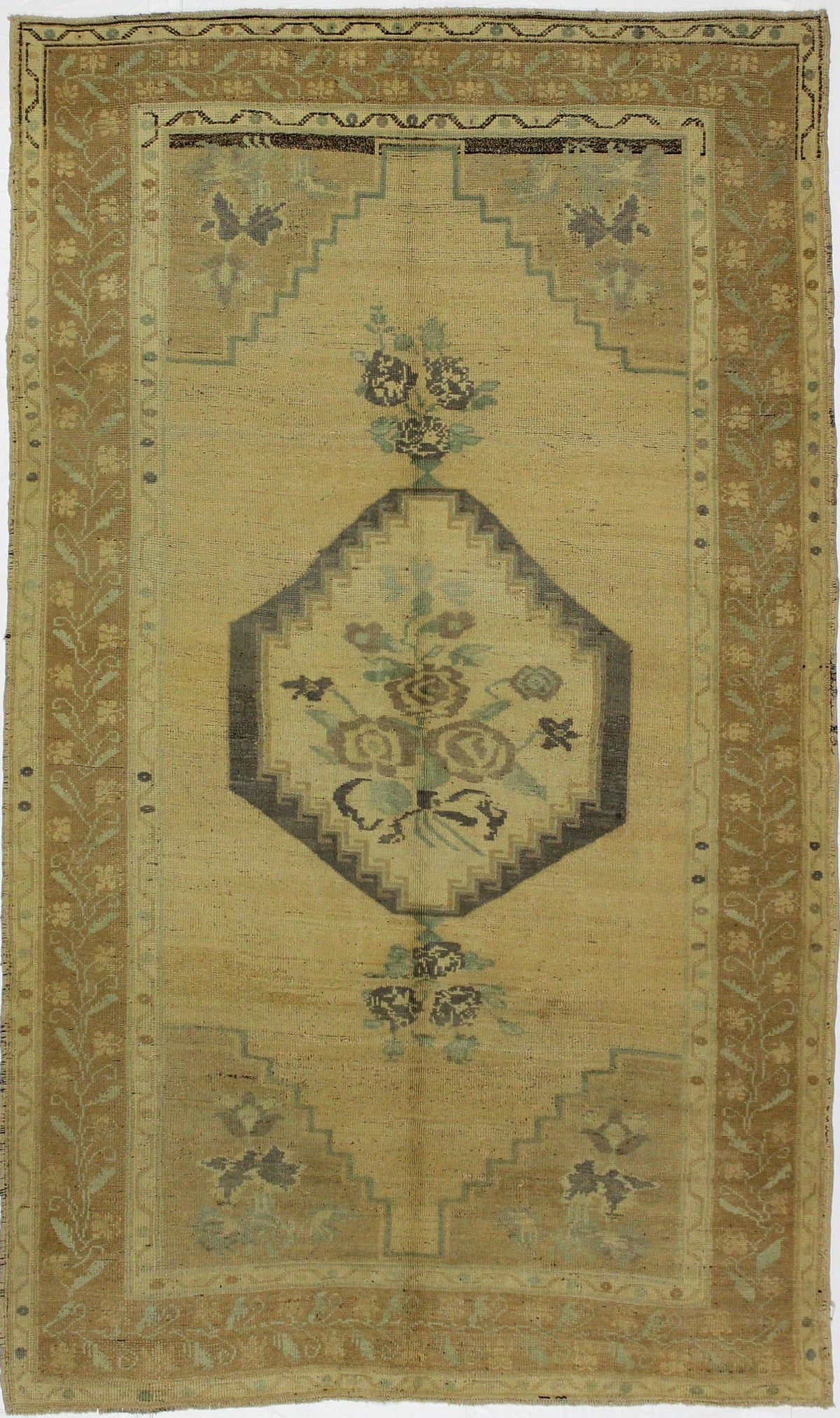5x9 Brown and Green Turkish Tribal Rug