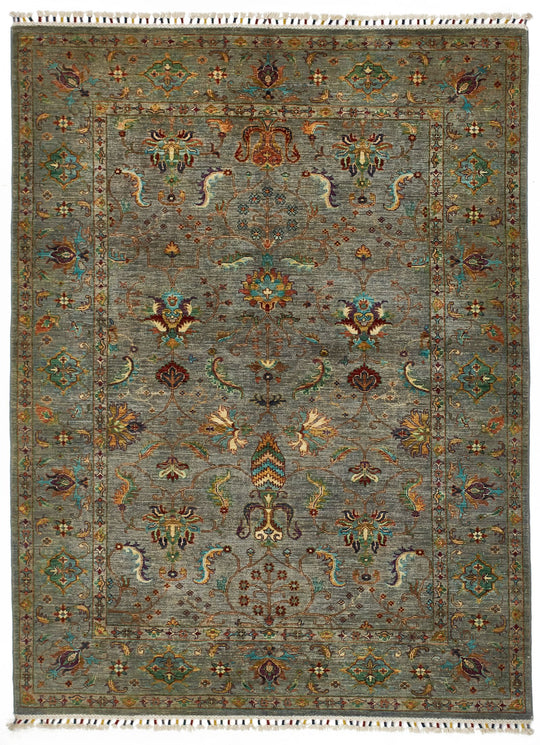 6x8 Gray and Multicolor Turkish Tribal Rug