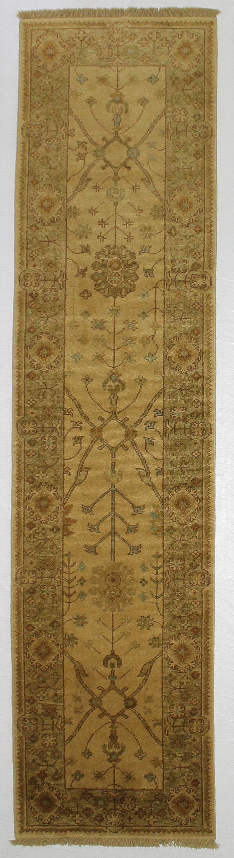 3x11 Beige and Green Turkish Oushak Runner