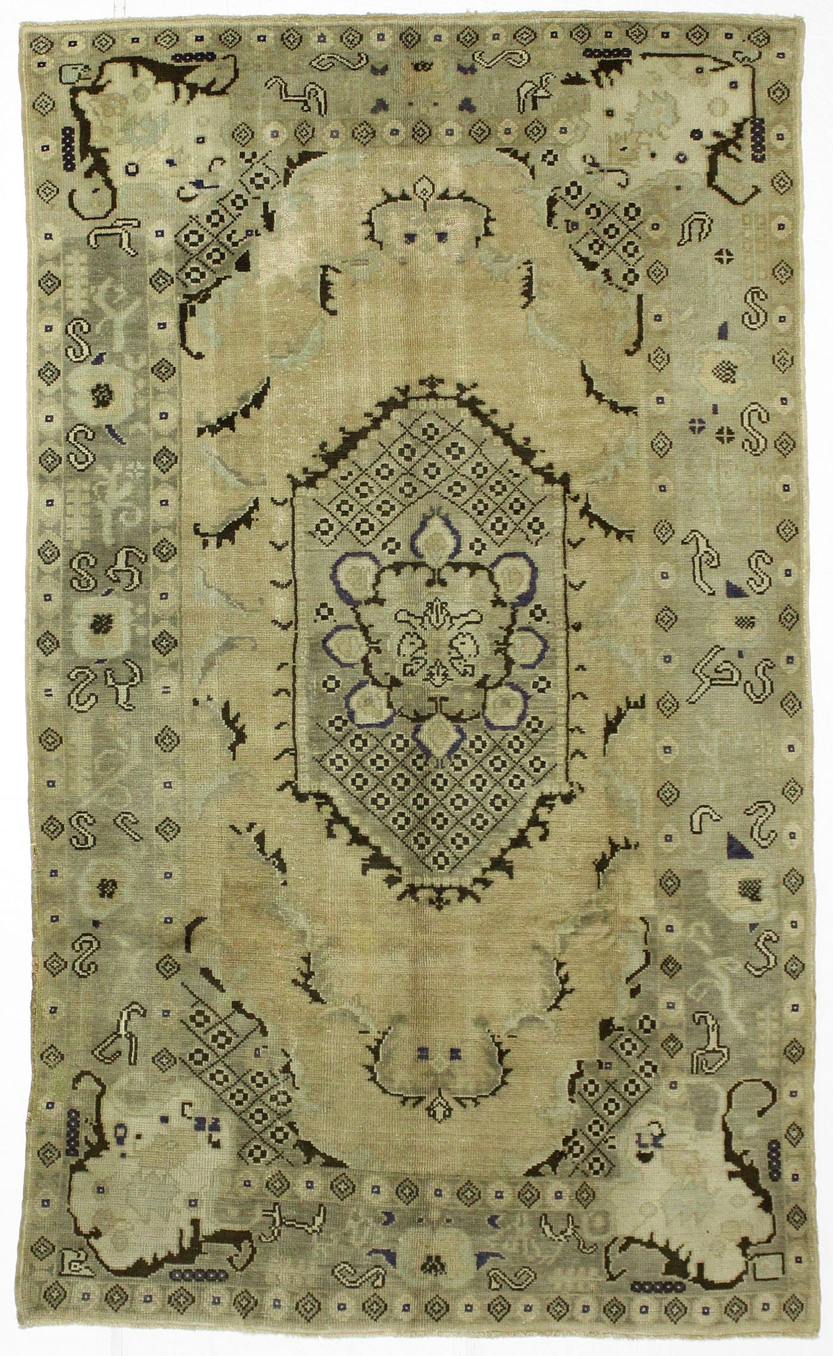 6x10 Ivory Turkish Tribal Rug