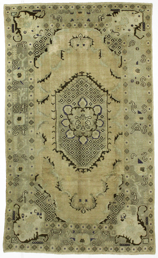 6x10 Ivory Turkish Tribal Rug