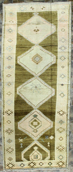 Vintage Handmade 5x11 Brown and Beige Anatolian Turkish Tribal Distressed Area Rug