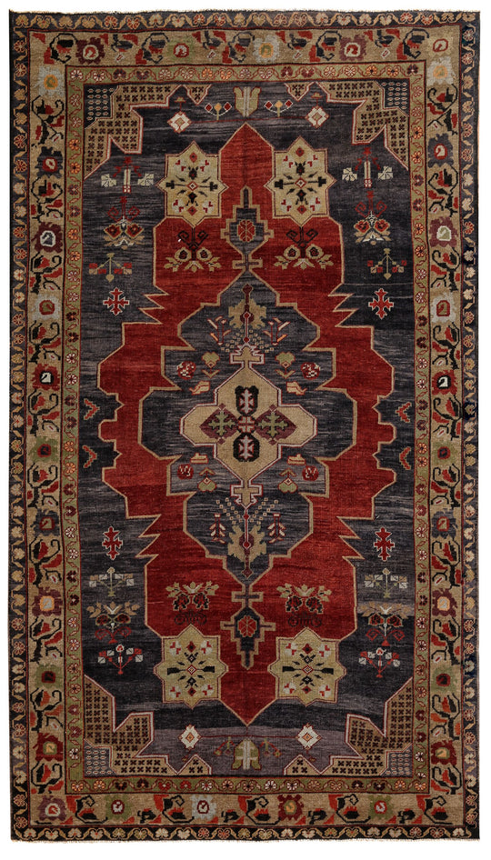 5x9 Red and Purple Turkish Tribal Rug