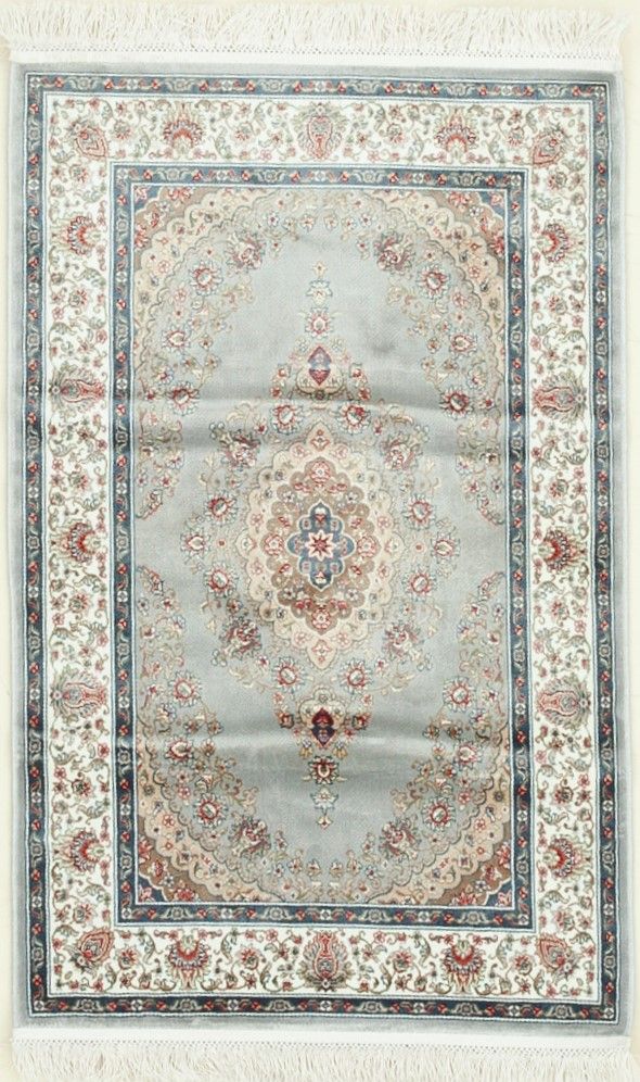 2x3 Silver and Ivory Turkish Antep Rug