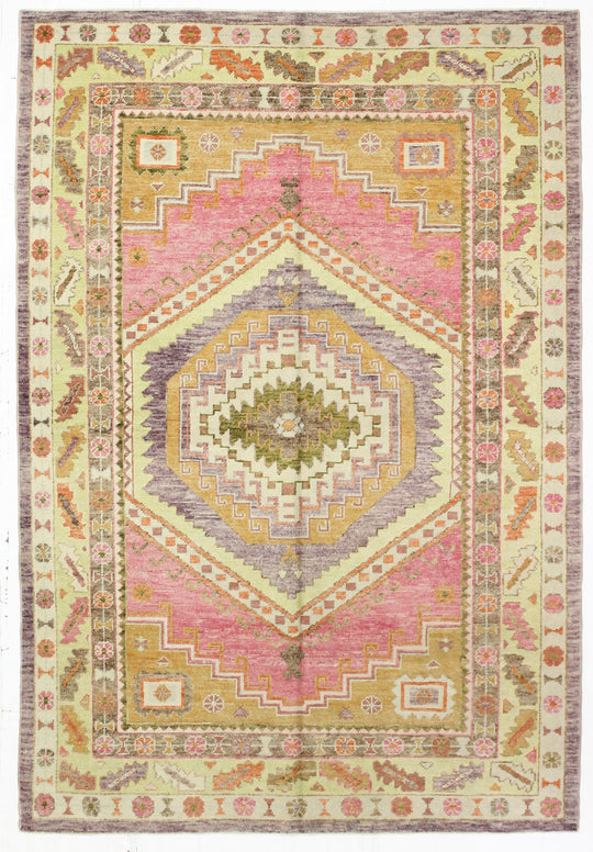 6x9 Pink and Ivory Turkish Oushak Rug