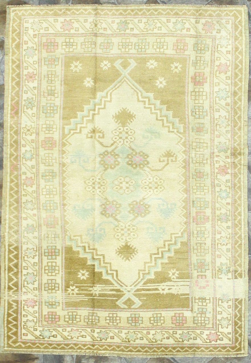 4x6 Beige and Brown Turkish Tribal Rug