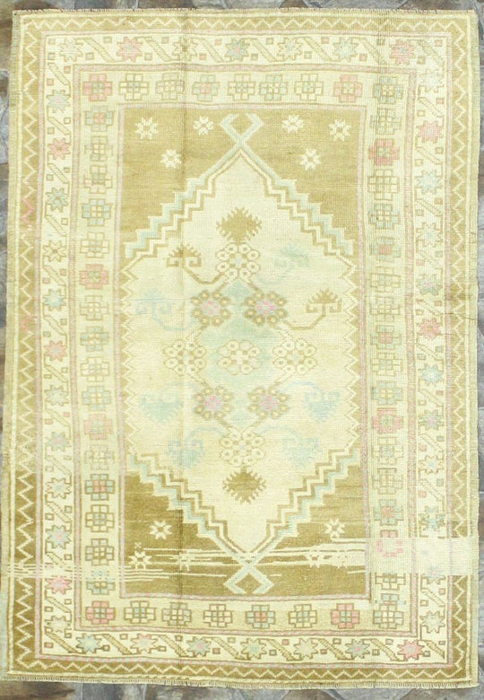 4x6 Beige and Brown Turkish Tribal Rug