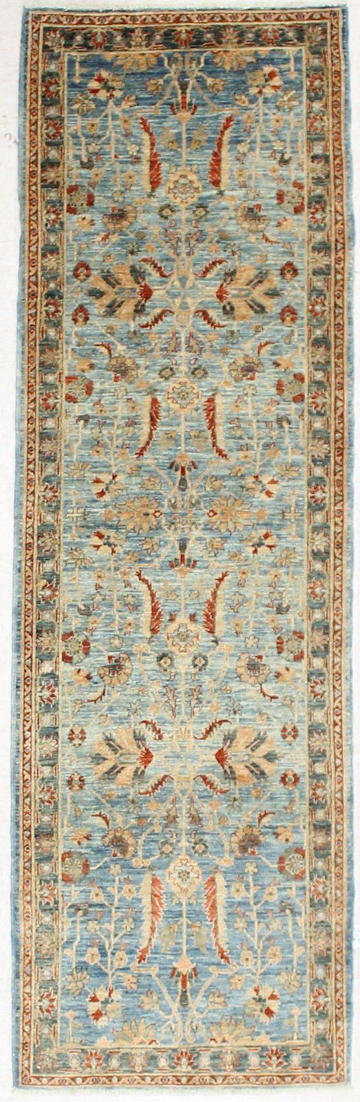 3x9 Light Blue and Rust Traditional Runner