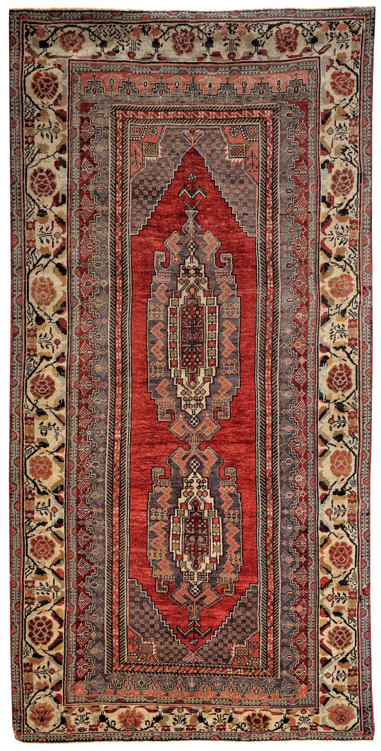 6x11 Beige and Red Turkish Tribal Rug