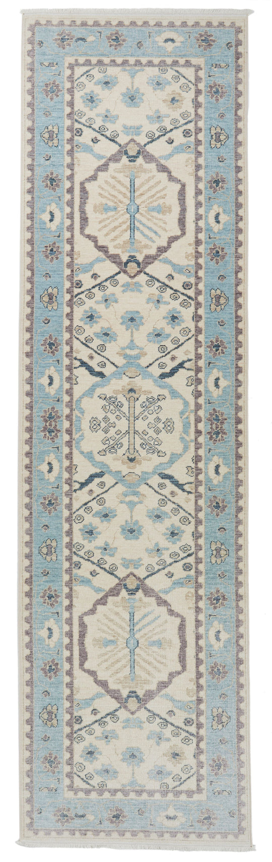 3x10 Ivory and Blue Turkish Traditional Runner