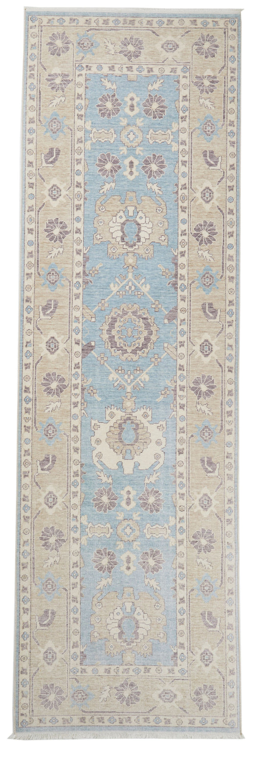 3x11 Beige and Blue Turkish Traditional Runner