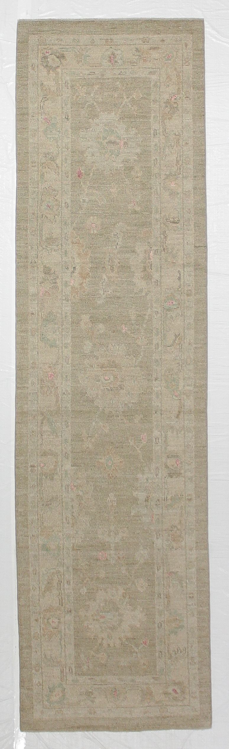 3x10 Gray and Ivory Turkish Oushak Runner