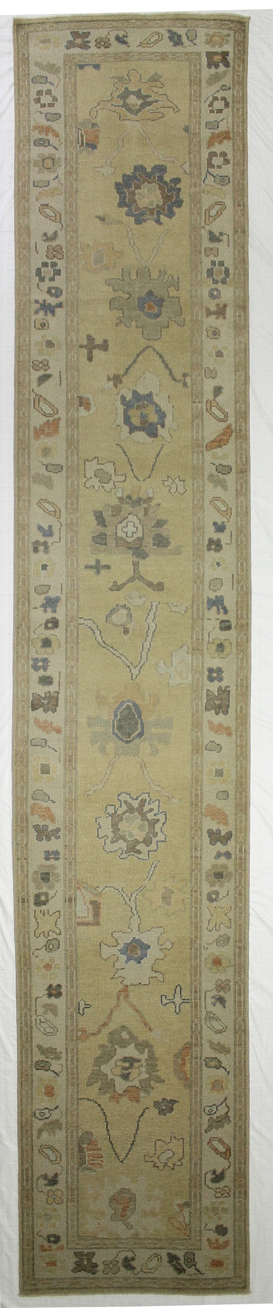 3x17 Gold and Ivory Turkish Oushak Runner
