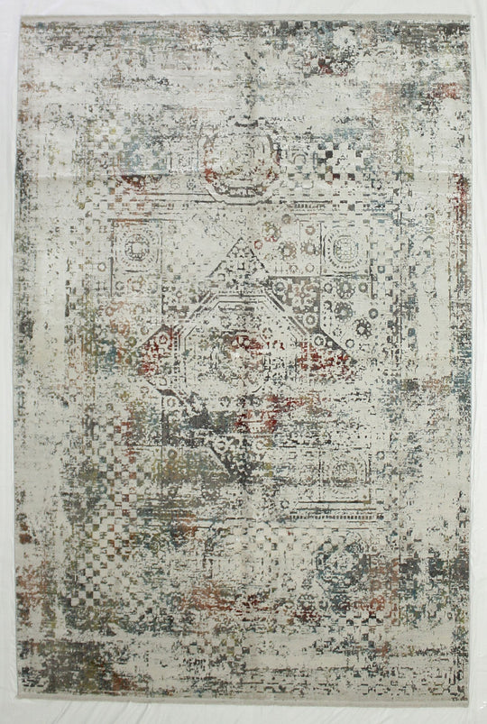 6x10 White and Multicolor Turkish Antep Rug