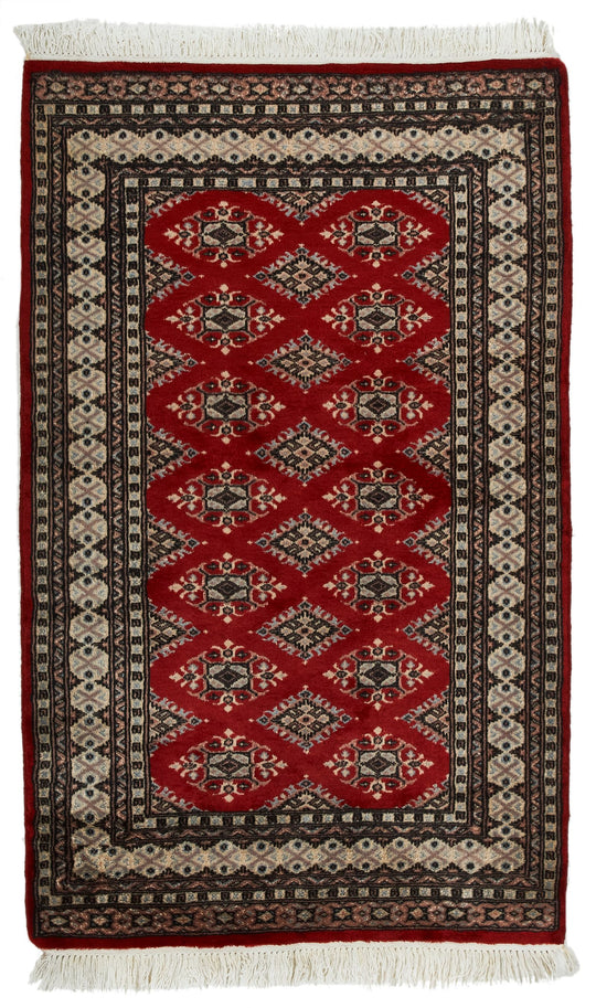 3x5 Red and Ivory Turkish Tribal Rug