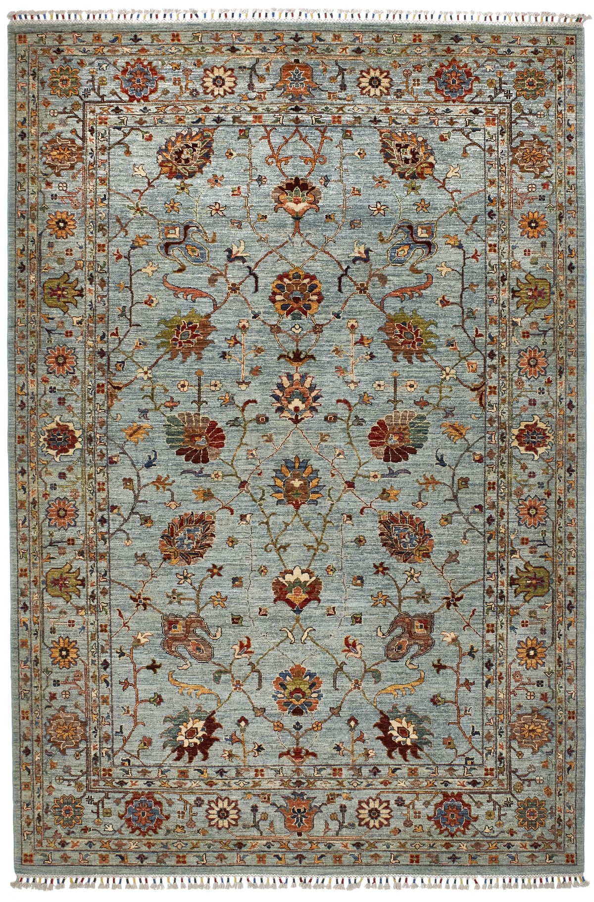 7x10 Blue and Multicolor Turkish Tribal Rug