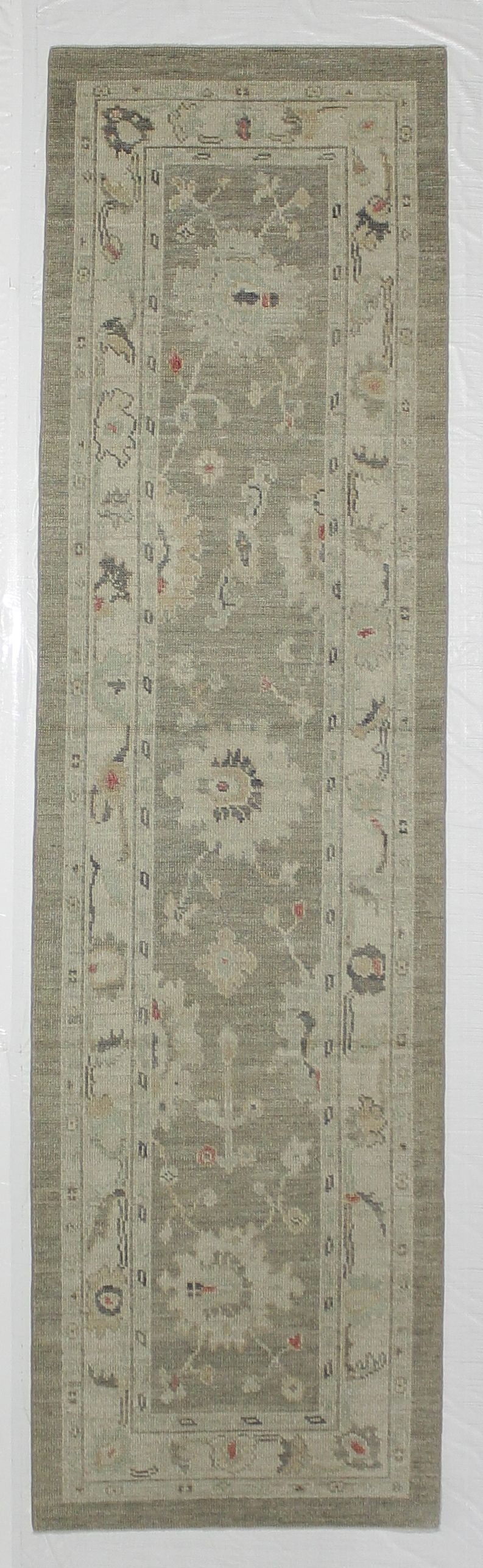 3x10 Gray and Ivory Turkish Oushak Runner