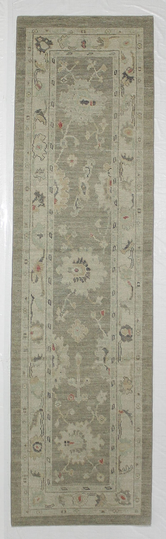 3x10 Gray and Ivory Turkish Oushak Runner