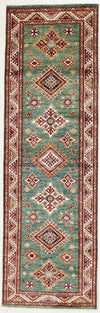 Vintage Handmade 3x8 Green and Ivory Anatolian Caucasian Tribal Distressed Area Runner