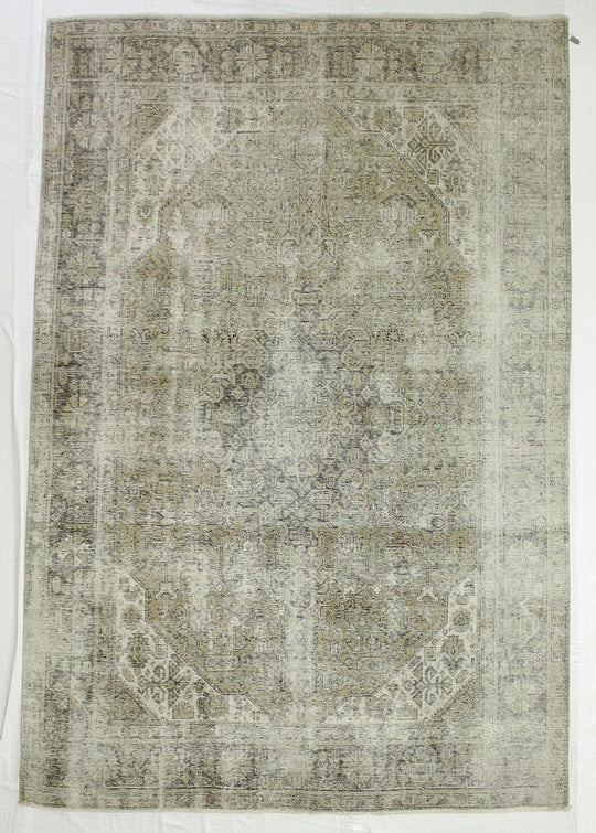 6x9 Ivory and Beige Turkish Overdyed Rug