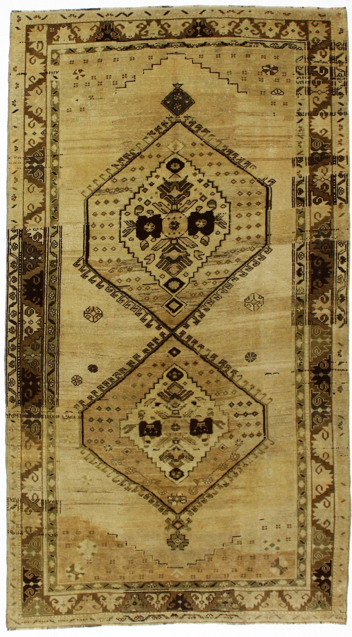 5x10 Ivory and Brown Turkish Tribal Runner