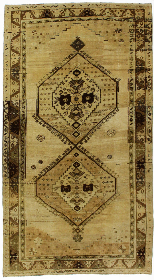 5x10 Ivory and Brown Turkish Tribal Runner