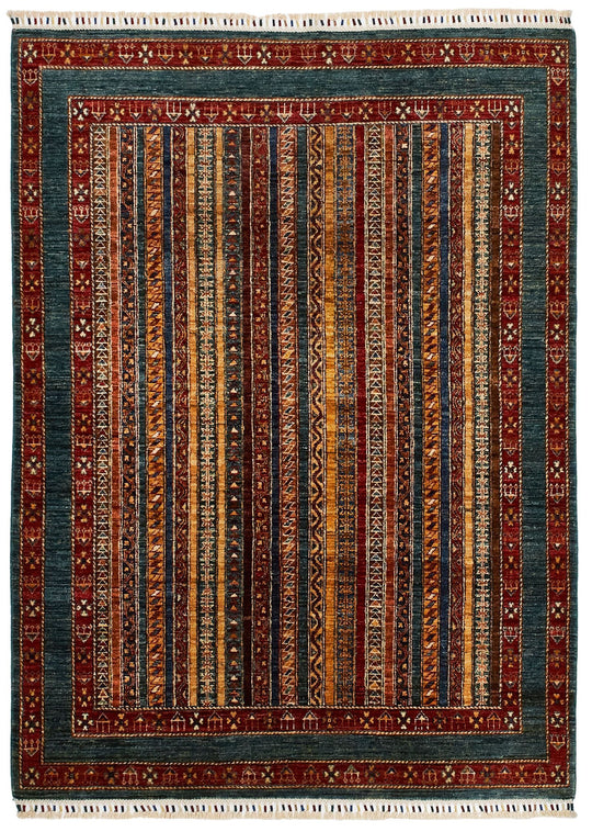 5x7 Green and Multicolor Turkish Tribal Rug