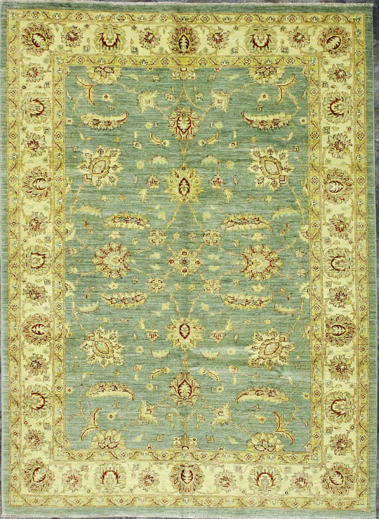 6x8 Green and Ivory Turkish Oushak Rug