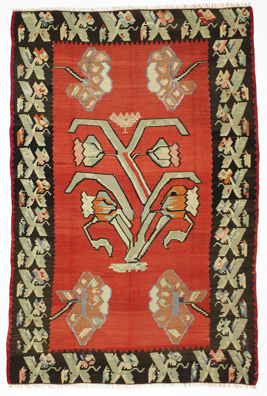 6x9 Red and Brown Turkish Tribal Rug