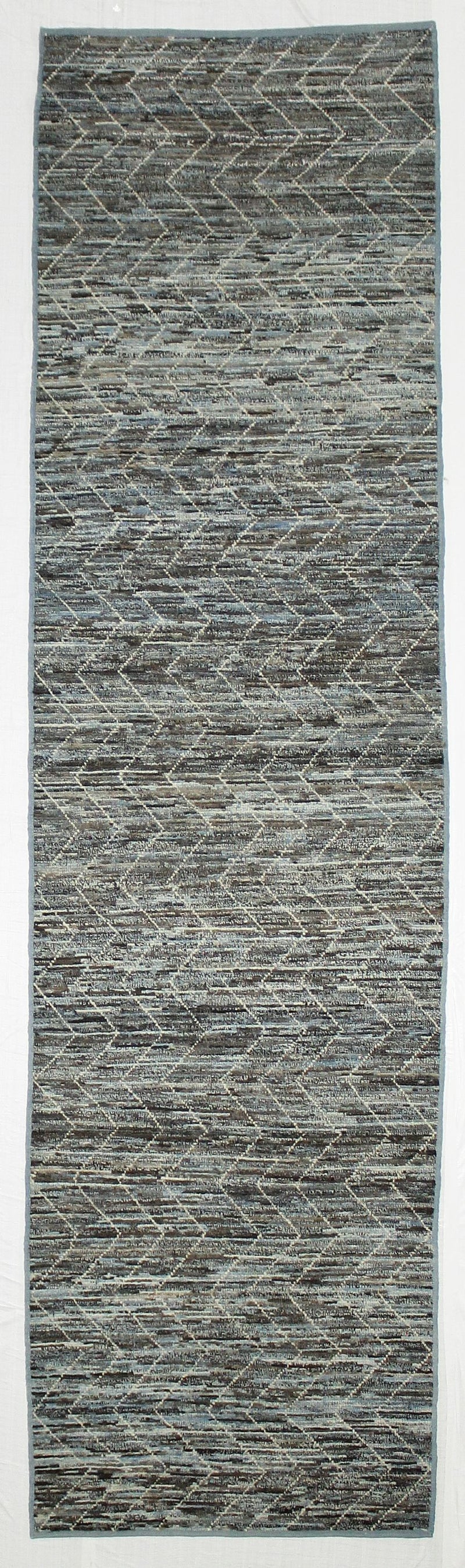 3x11 Blue and Brown Modern Contemporary Runner