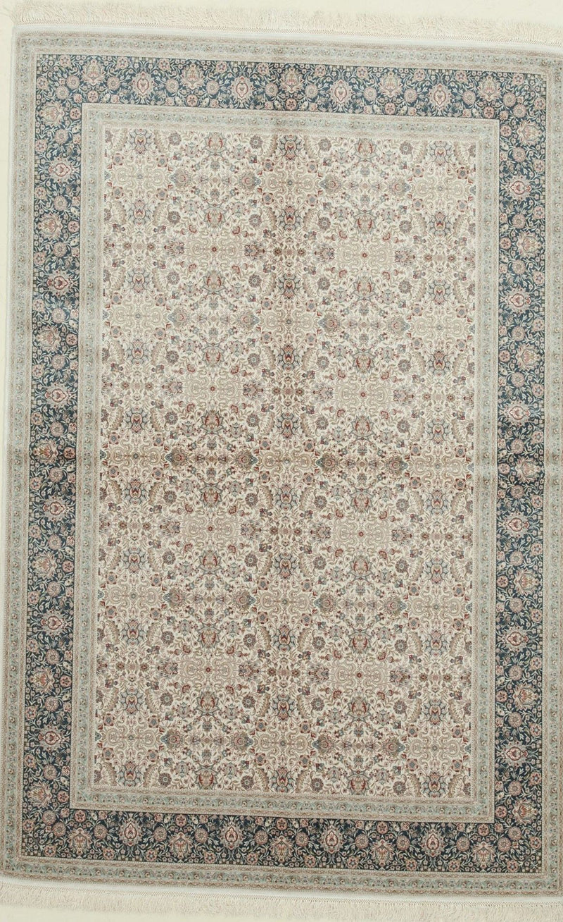 5x8 Ivory and Blue Turkish Antep Rug