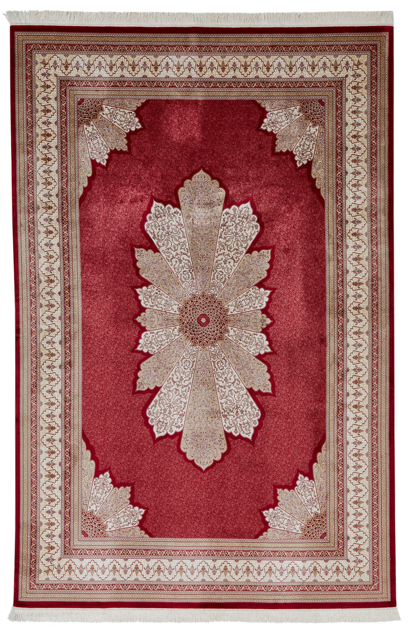 7x10 Red and Ivory Turkish Antep Rug