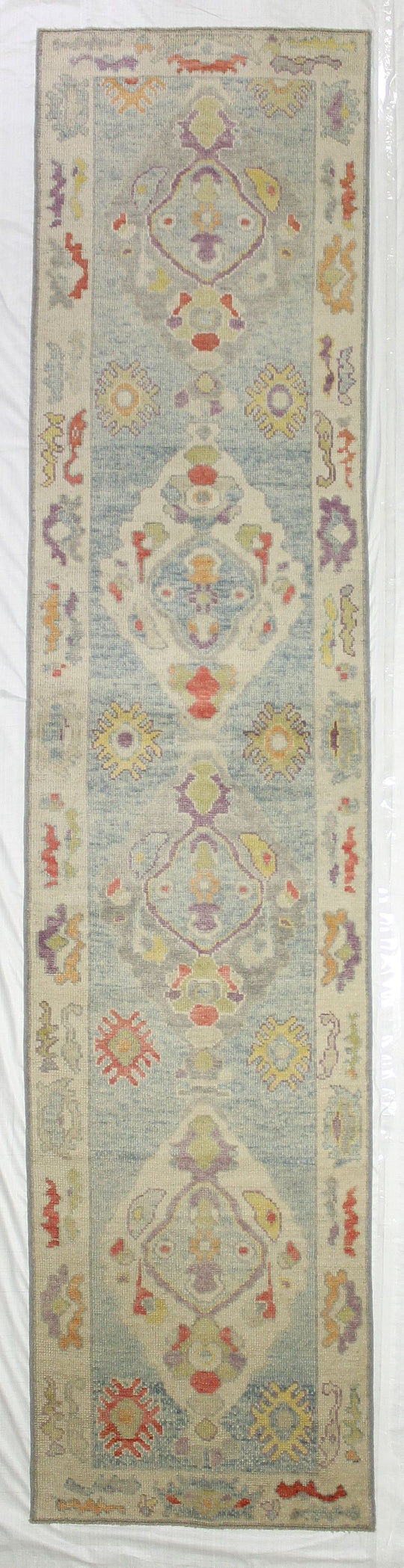 3x13 Blue and Ivory Turkish Oushak Runner