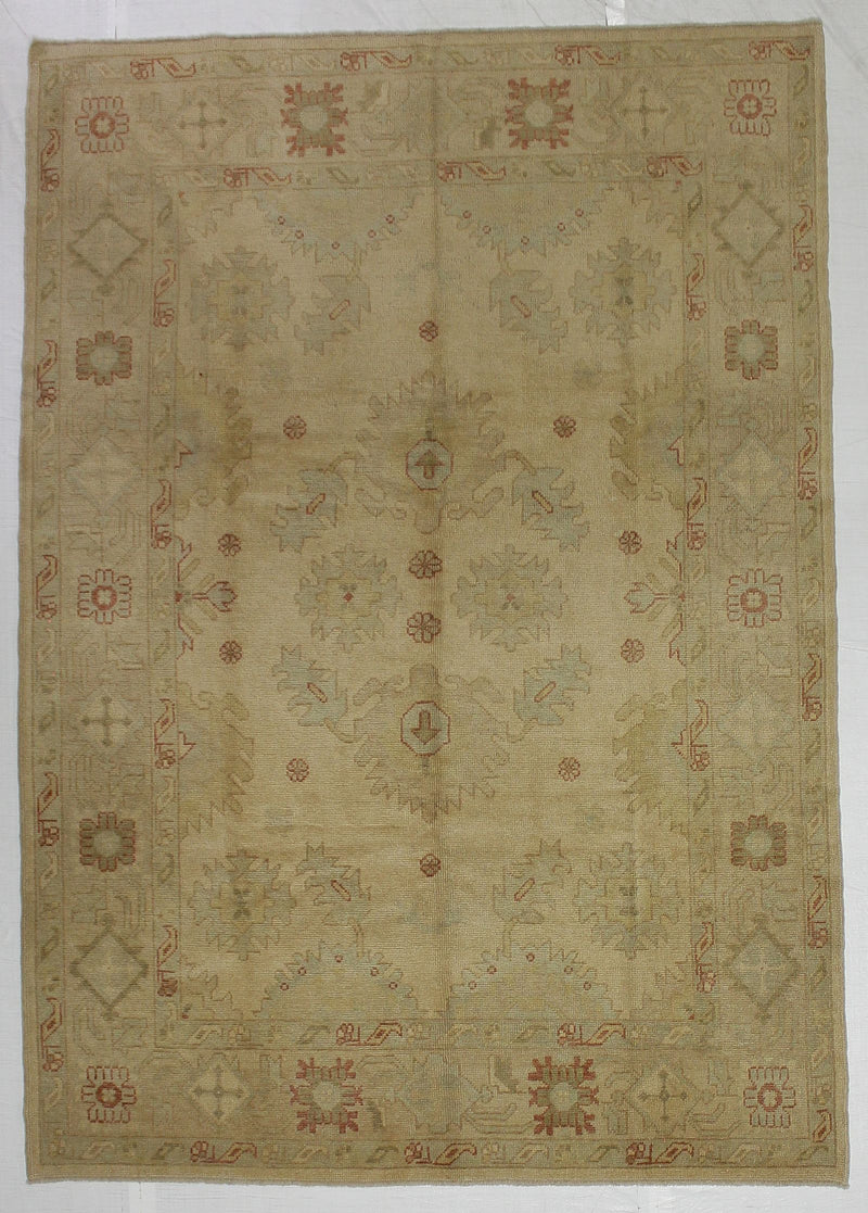 7x10 Beige and Beige Turkish Oushak Rug