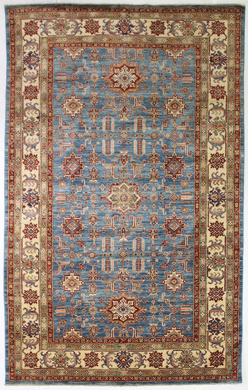 Vintage Handmade 6x10 Blue and Ivory Anatolian Caucasian Tribal Distressed Area Rug