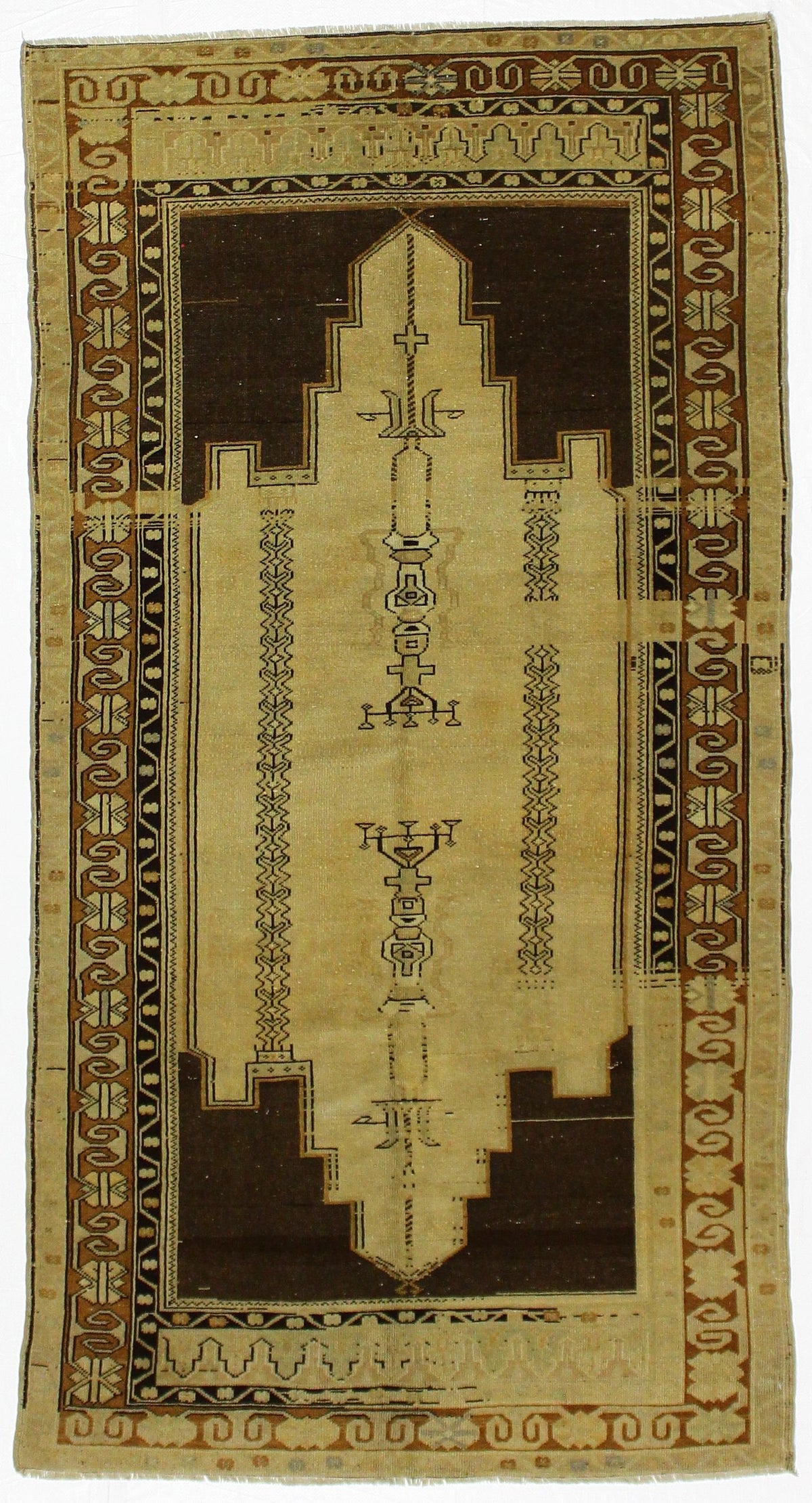 4x8 Ivory and Brown Turkish Tribal Rug
