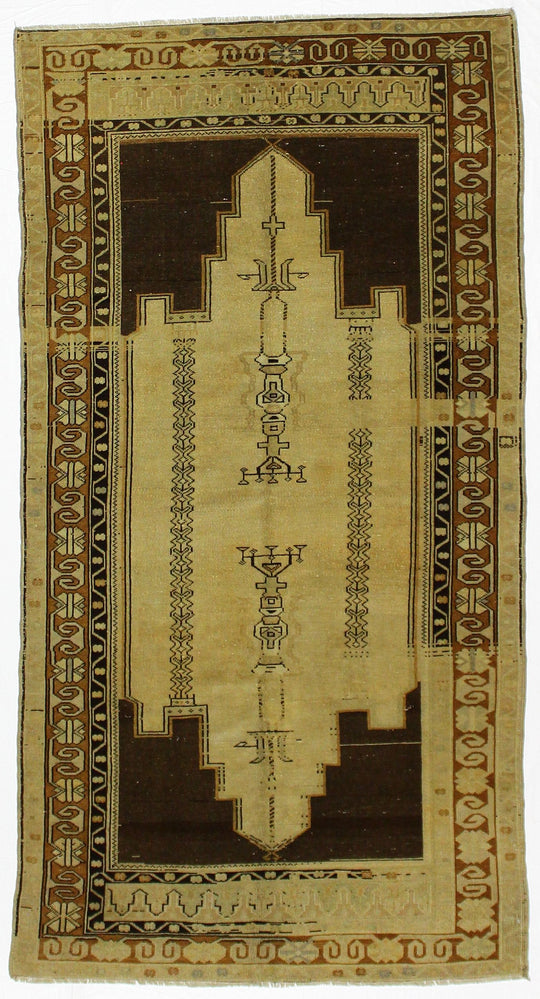 4x8 Ivory and Brown Turkish Tribal Rug