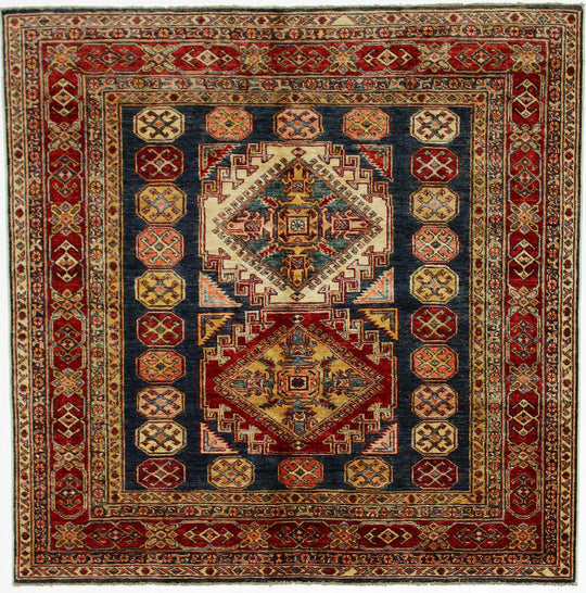5x5 Navy and Blue Kazak Tribal Rug