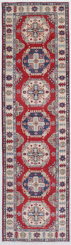 3x10 Red and Ivory Kazak Tribal Runner