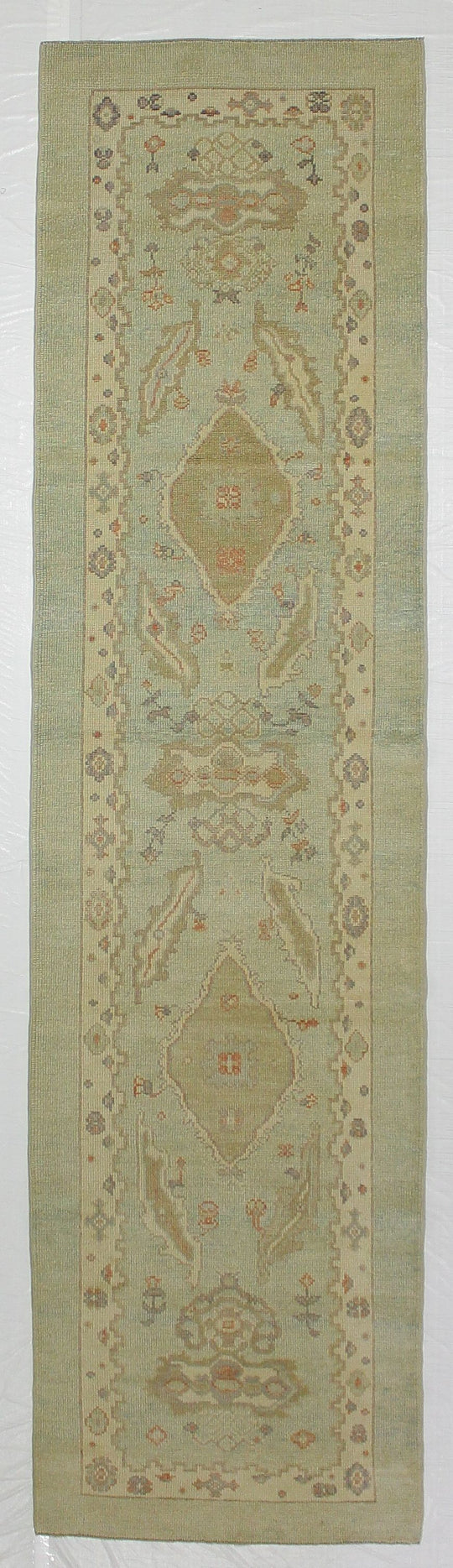 3x12 Light Blue and Beige Turkish Oushak Runner