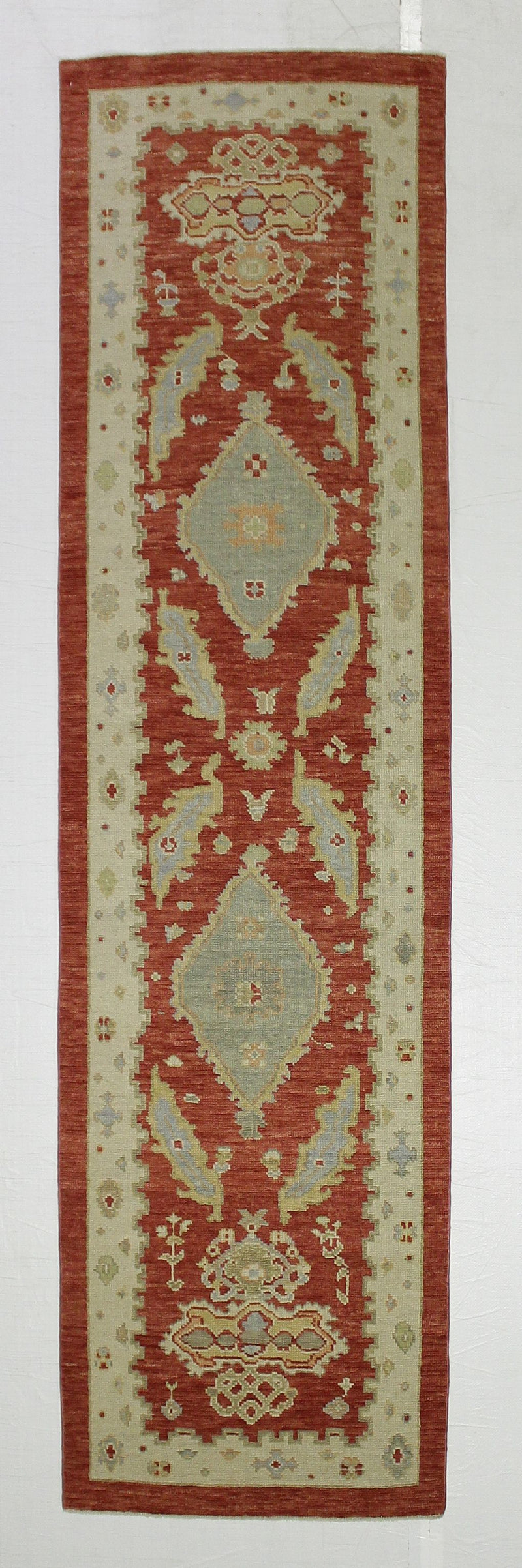 Vintage Handmade 3x11 Red and Gold Anatolian Turkish Oushak Distressed Area Runner