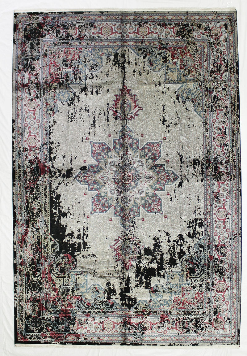 7x10 Black and Multi-color Turkish Antep Rug