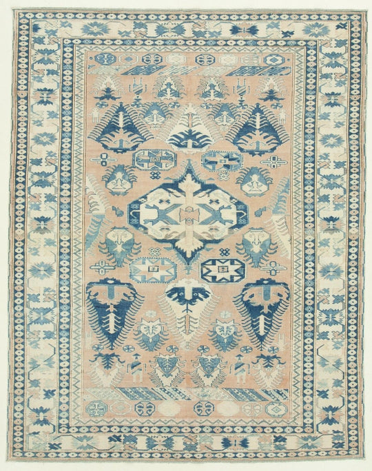 7x8 Pink and Blue Turkish Tribal Rug