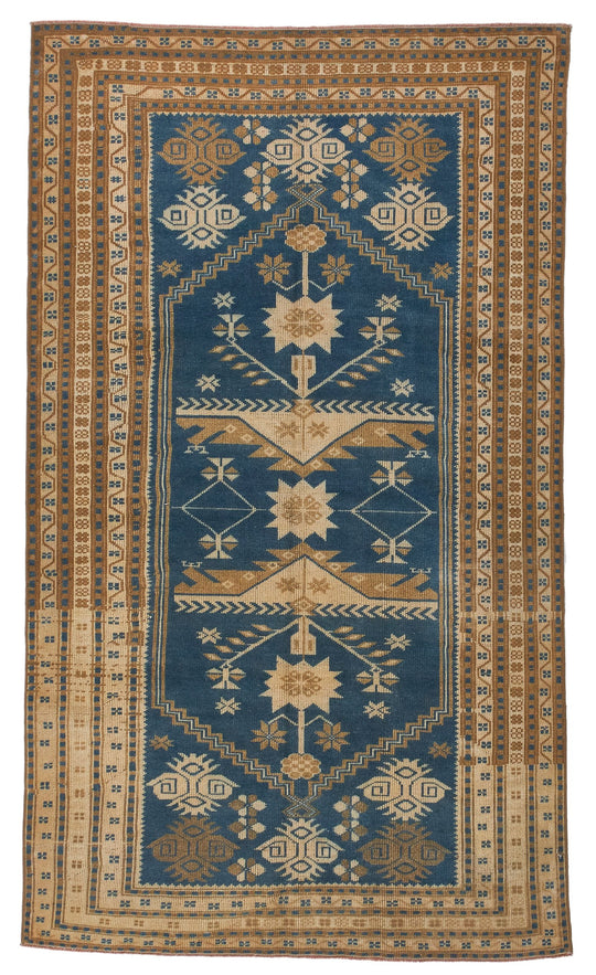 4x6 Blue and Beige Anatolian Tribal Rug